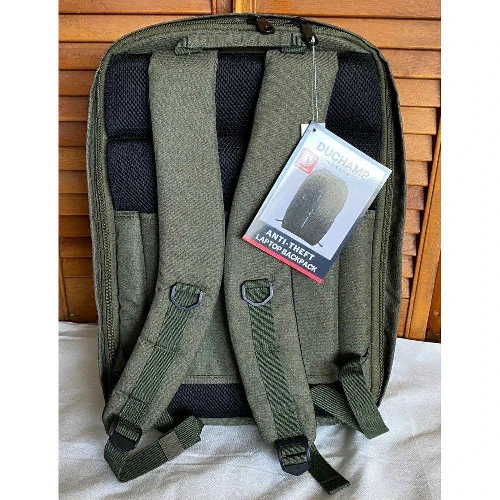 Duchamp London Anti-Theft Laptop Backpack Olive Green 16634 Mens Travel Bag NWT